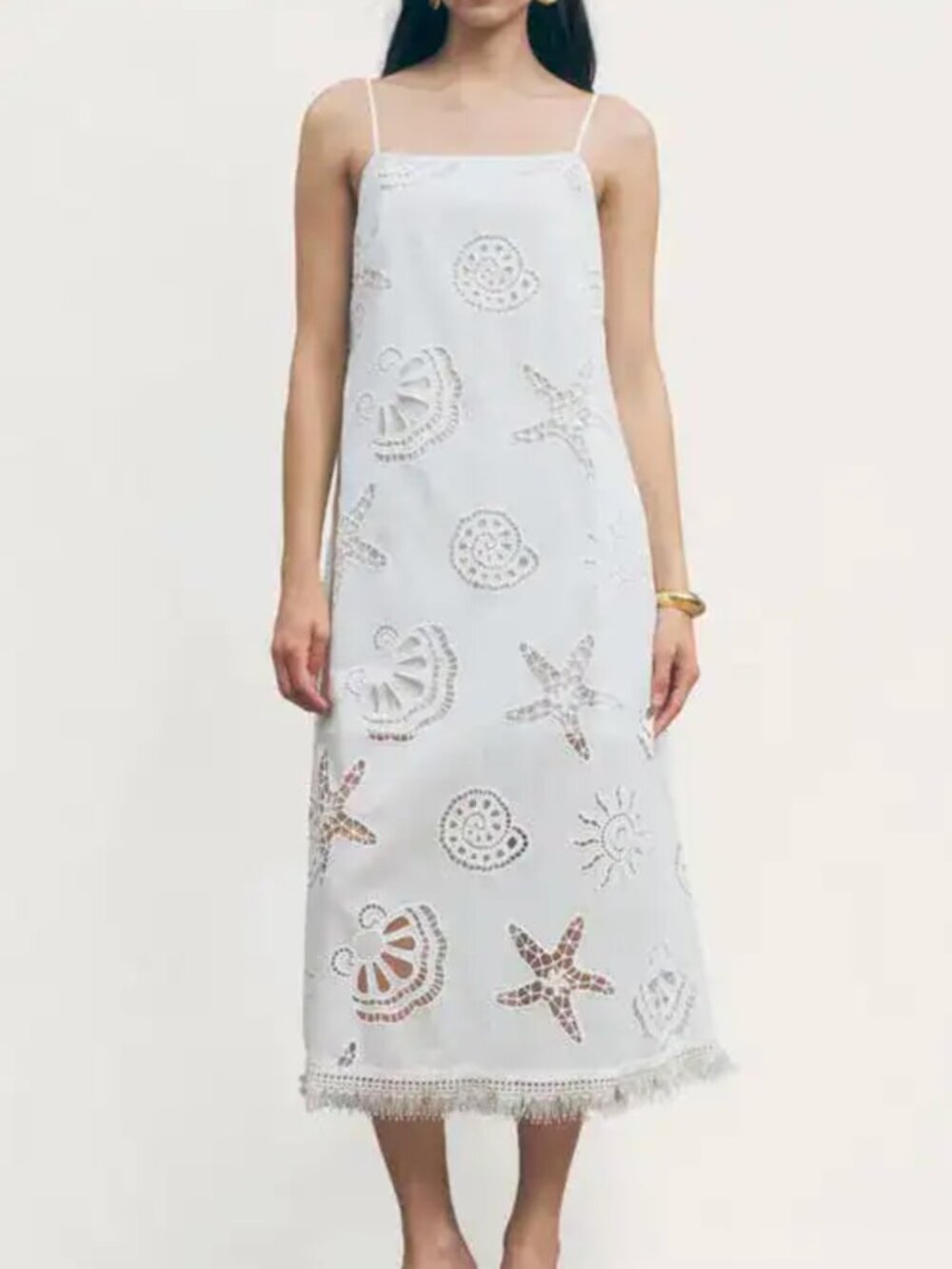 NWT Maude Club Ciel Seashell Eyelet Cotton Midi Dress White S